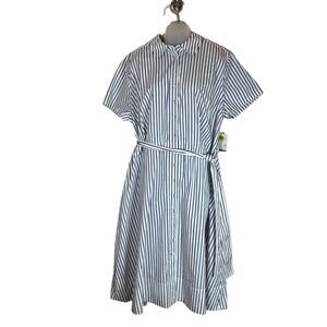 NWT Liz Claiborne Plus Size 2X Shirt Dress Tie Waist 100% Cotton Coastal Preppy